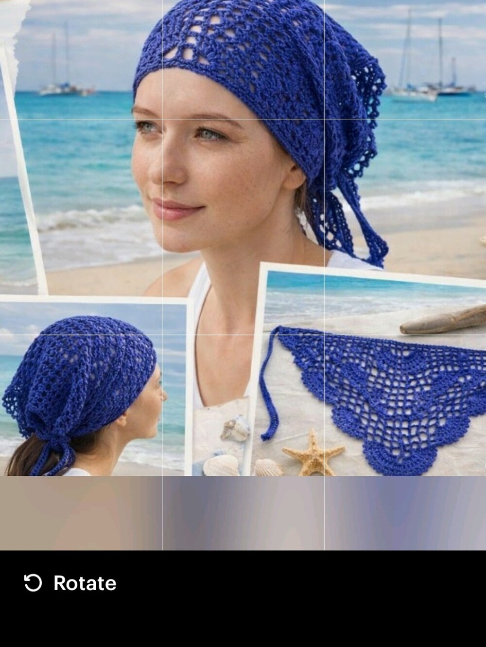 Hand-Crocheted Royal Blue Headscarf